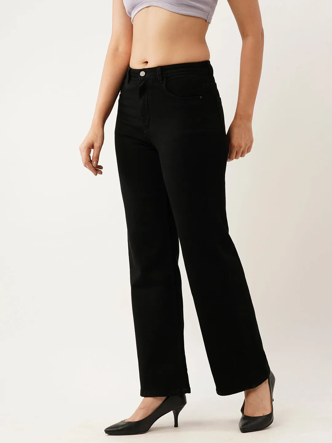 ZOLA Exclusive Ankle Length Denim Stretchable Black Flared Jeans For Women