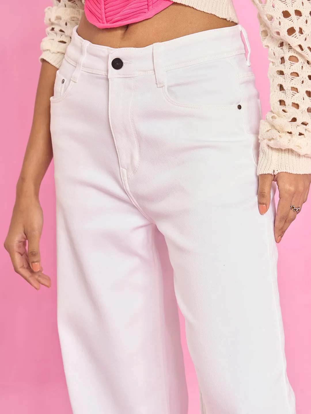 ZOLA Exclusive Denim Clean Look Clean Look Stretchable White Flared Jeans For Women