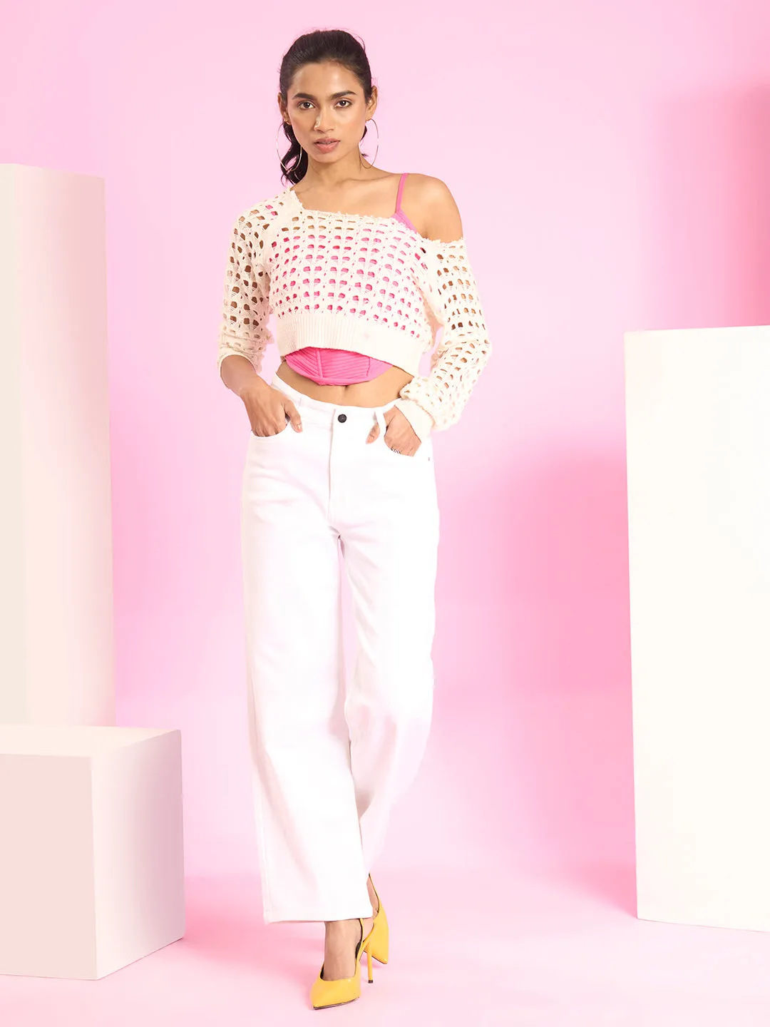 ZOLA Exclusive Denim Clean Look Clean Look Stretchable White Flared Jeans For Women